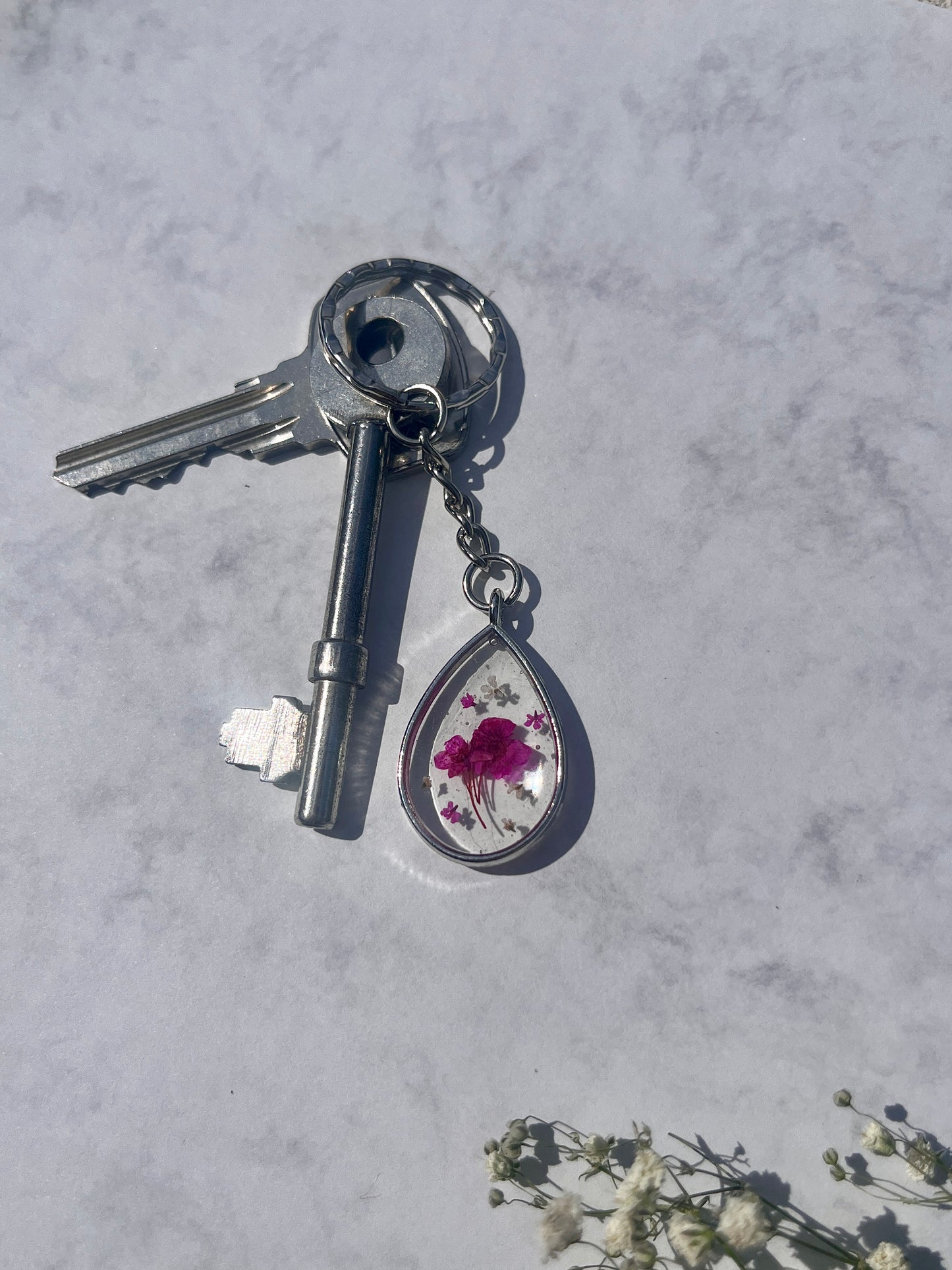 Pink Teardrop Keyring | Gold