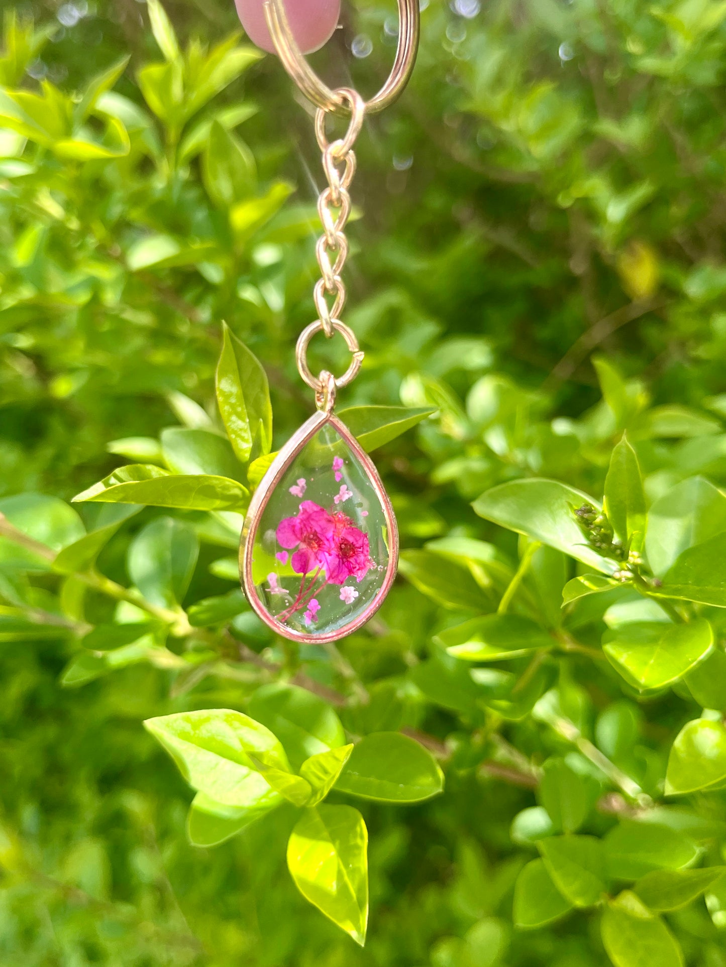 Pink Teardrop Keyring | Gold